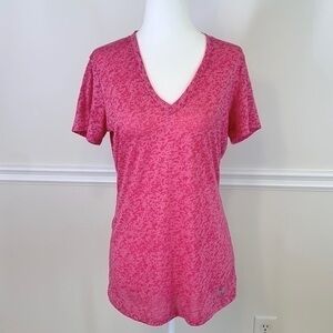 UNDER ARMOUR HeatGear V-Neck Short Sleeve Pink Workout Athletic Tee M